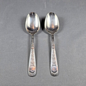 Christofle Villeroy Silverplate Vintage European Oval Soup Spoons Pair France